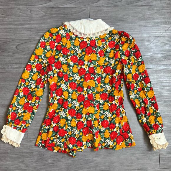 Vtg 70s Irene Kasmer Matching Floral Collared Blouse & Mini Skirt Set Size XS - Picture 4 of 7